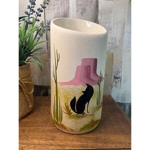 Mexican Pottery Vase Utensil Holder Southwest Arizona Cactus Siesta Pueblo Hand